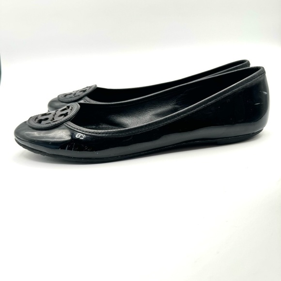 TORY BURCH BLACK LEATHER FLAT BALLERINA SHOES PATENT  LEATHER LOAFER SIZE 8 - Picture 9 of 17
